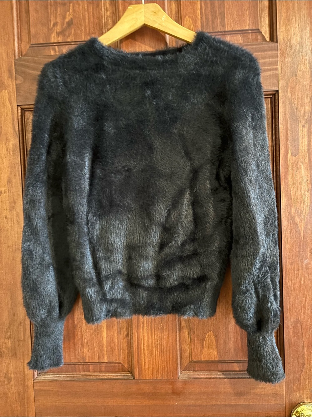 sofia by sofia vergara Black Faux Fur Crewneck Sweater